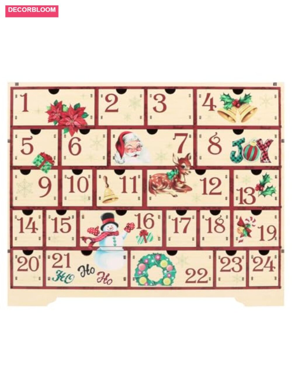 Wooden Christmas Advent Calendar 24 Drawers Countdown Holiday Home Decoration